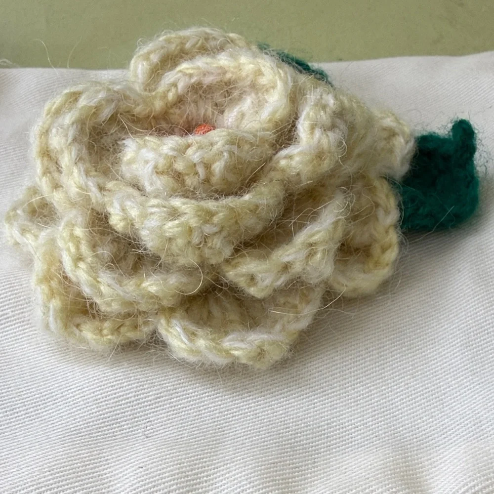 Unique Hand-knitted Cream Floral Brooch